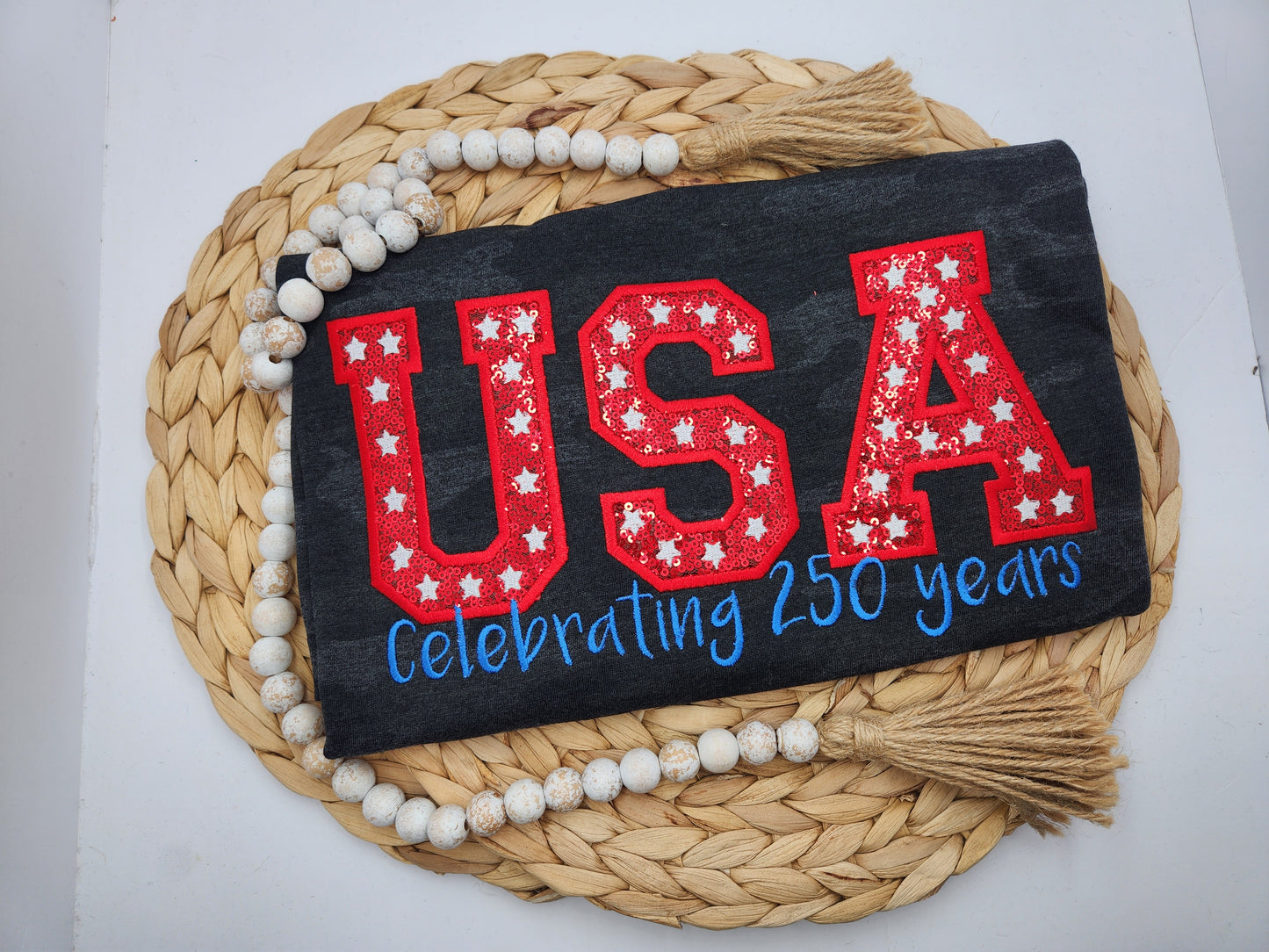 Embroidered Sequin America 250th Birthday Tee