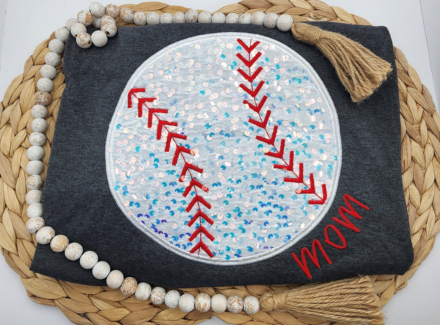 Embroidered Sequin Baseball Mom/Grandma/Sister, etc Short Sleeve Shirt