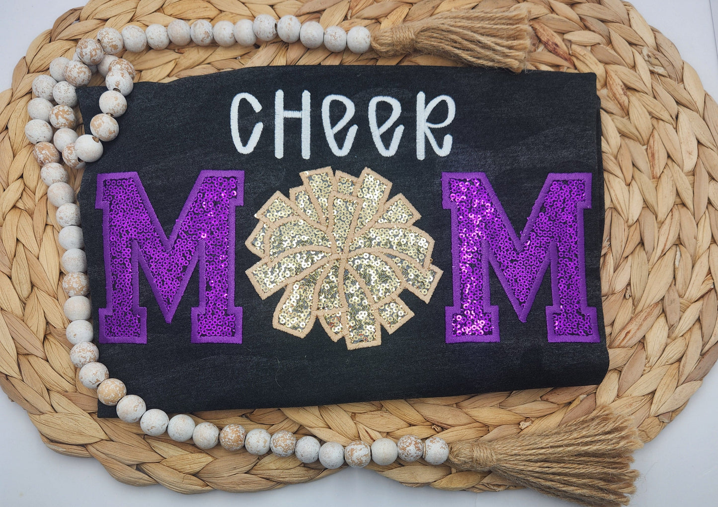 CUSTOM Embroidered Sequin Cheer Mom Shirt or Sweatshirt