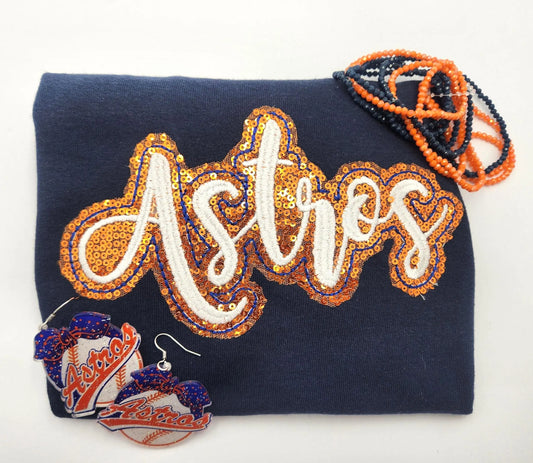 Embroidered Sequin Astros Short Sleeve Shirt