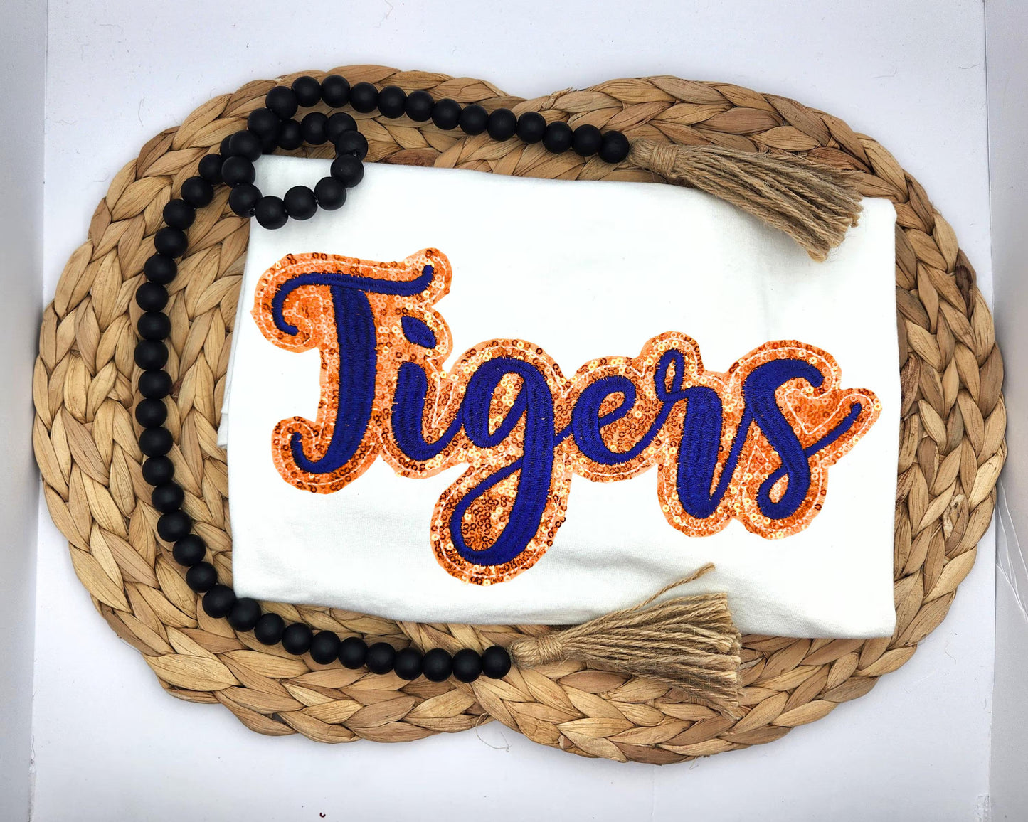 Embroidered Sequin Tigers Short Sleeve Shirt