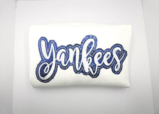 Embroidered Sequin Yankees Short Sleeve Shirt
