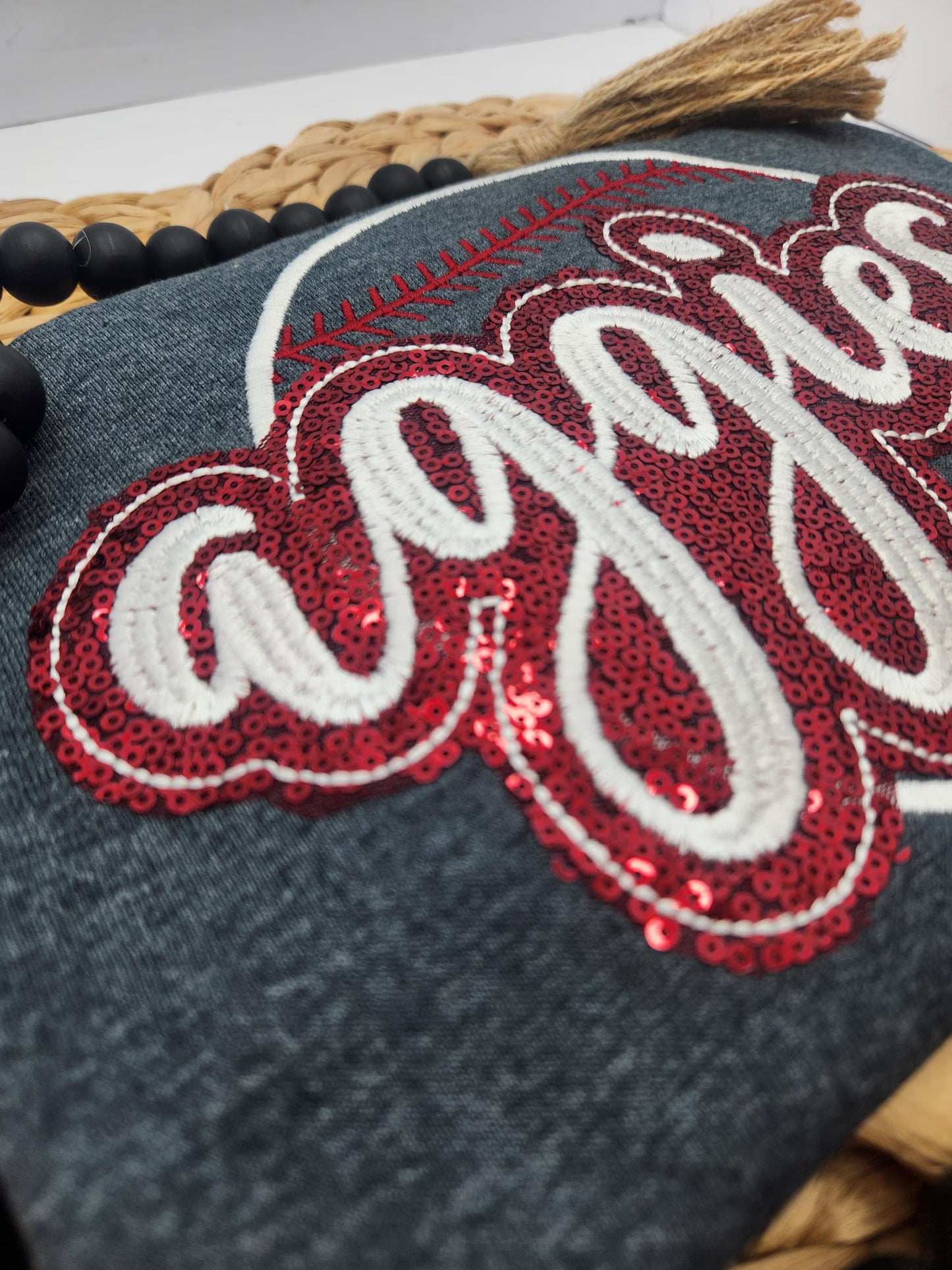 Embroidered Sequin Aggies Baseball Short Sleeve Shirt