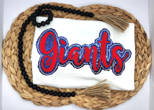 New York Giants Sequin Embroidered Short Sleeve T-Shirt – Game Day Fan Tee