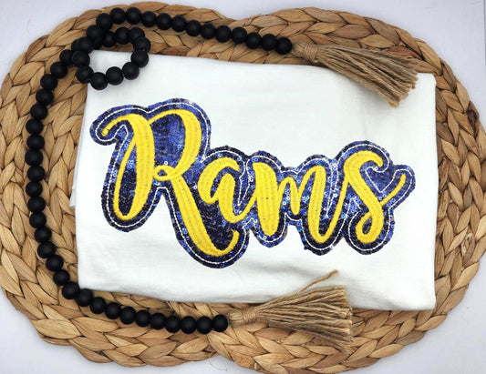 Los Angeles Rams Sequin Embroidered Short Sleeve T-Shirt – Game Day Fan Tee