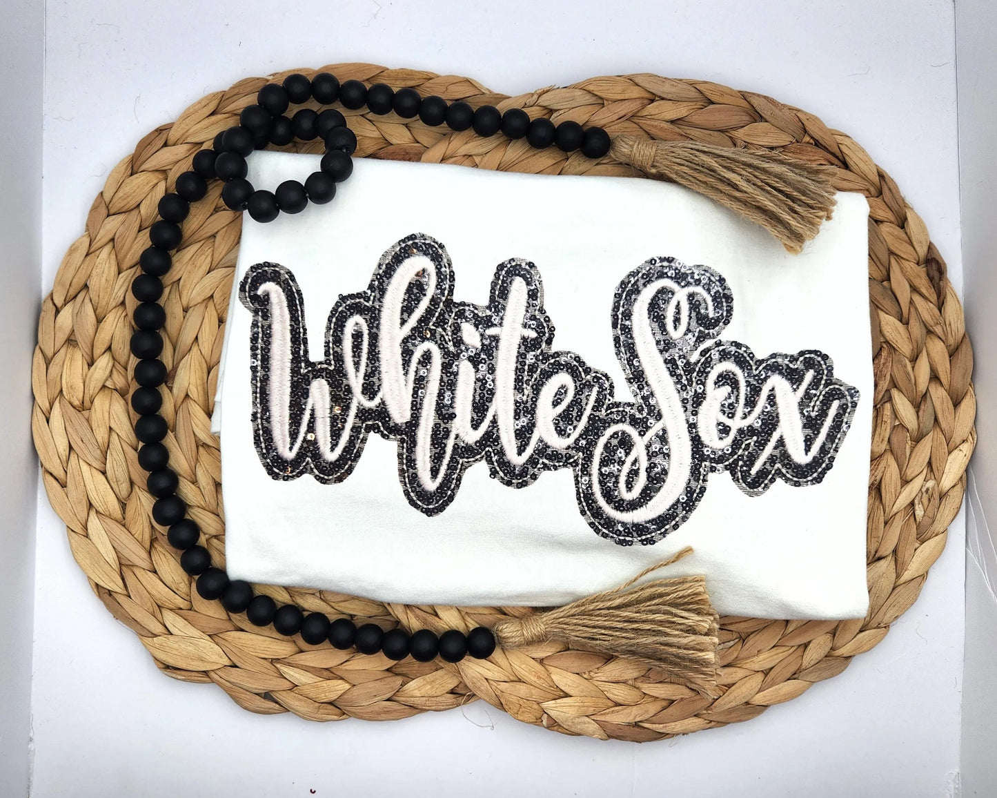 Embroidered Sequin White Sox Short Sleeve Shirt