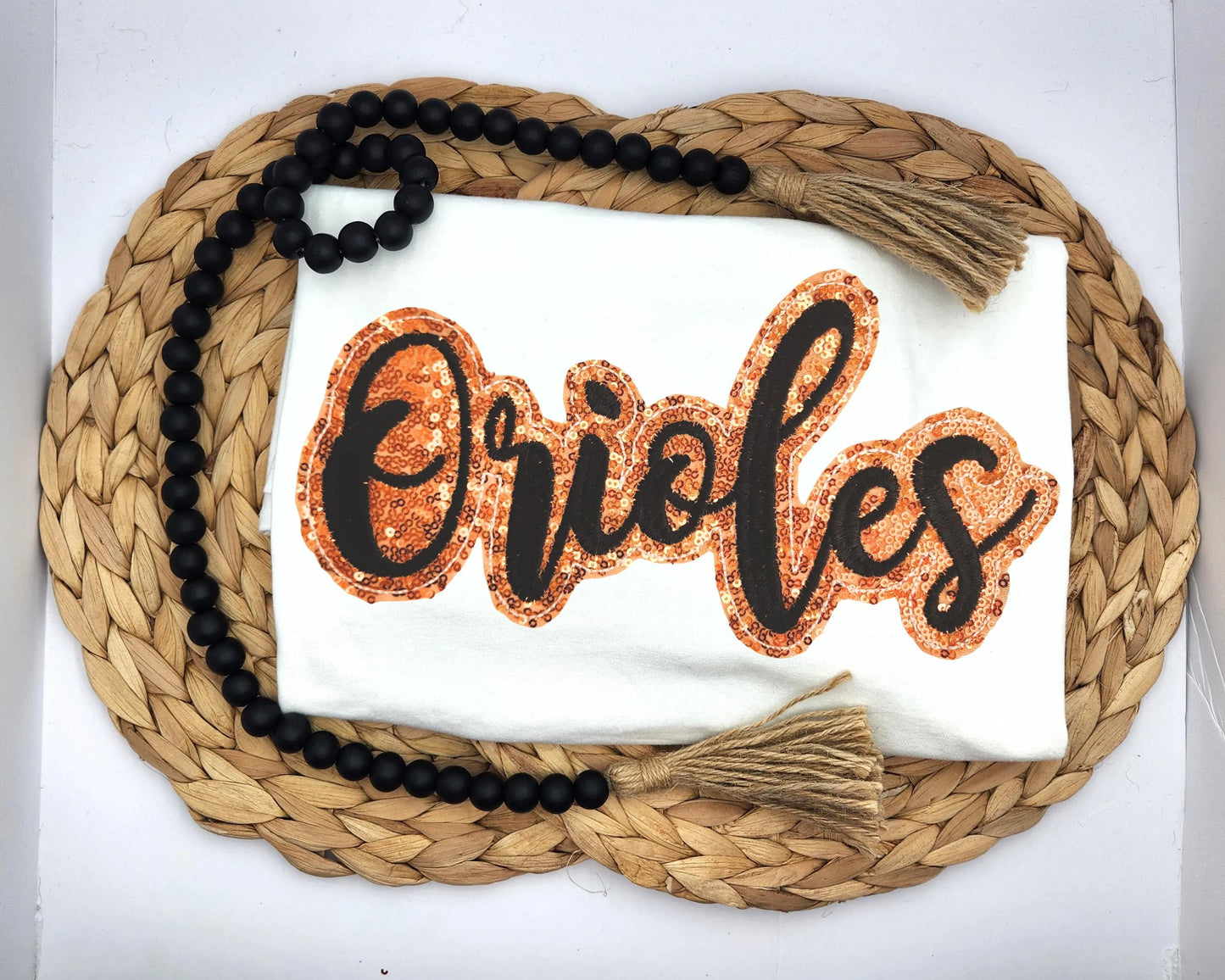 Embroidered Sequin Orioles Short Sleeve Shirt