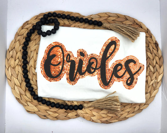 Embroidered Sequin Orioles Short Sleeve Shirt