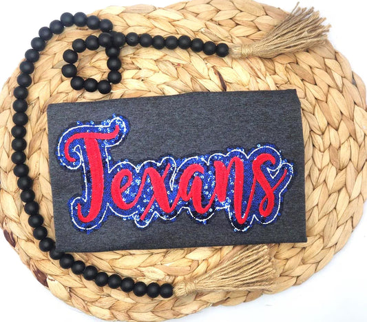 Houston Texans Blue & Red Sequin Embroidered Short Sleeve T-Shirt – Game Day Fan Tee