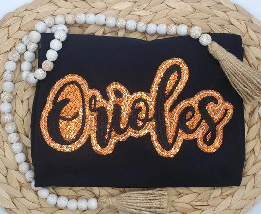 Embroidered Sequin Orioles Short Sleeve Shirt