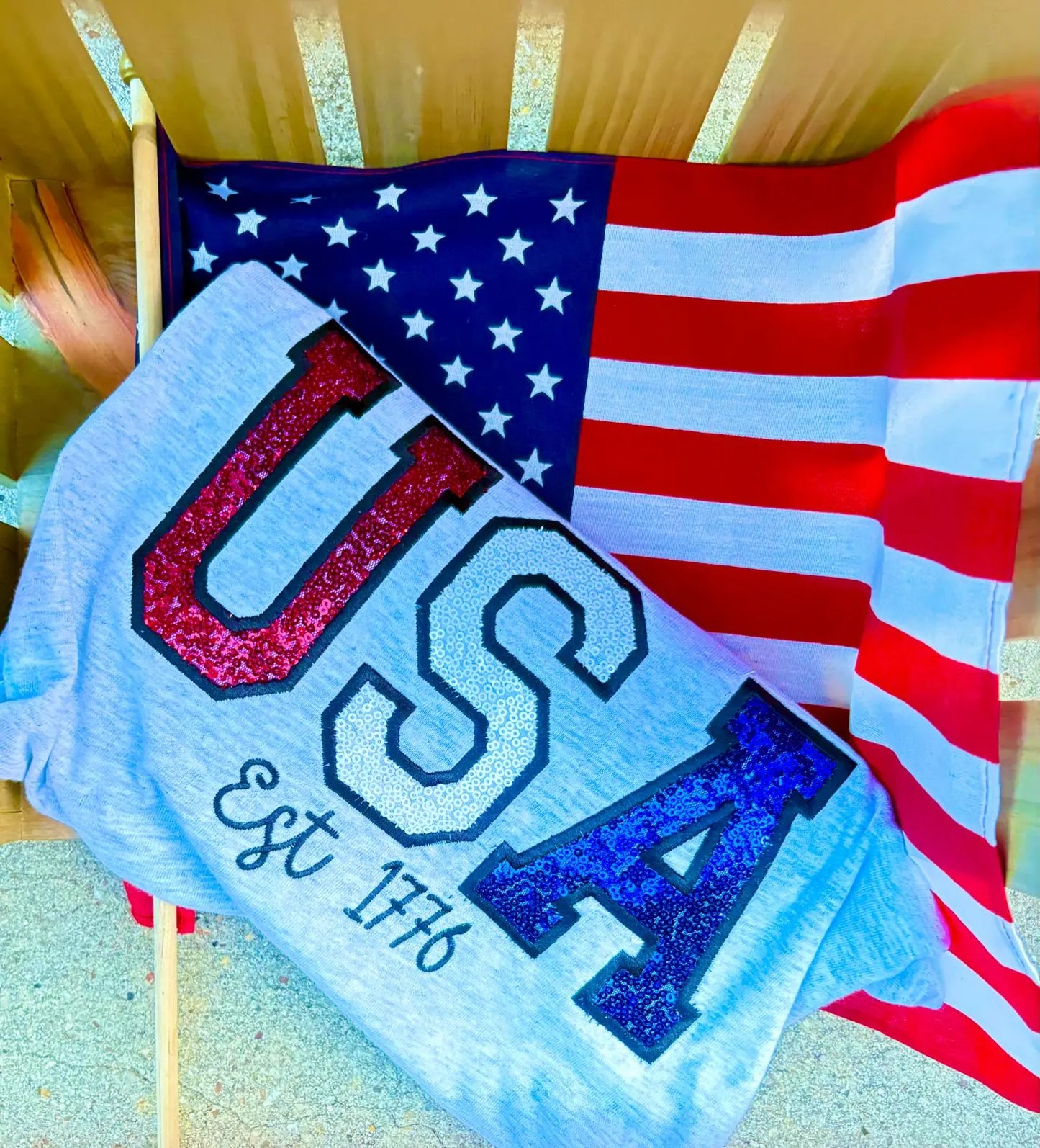 Sequin USA Patriotic T-Shirt: 4th of July Sparkly Top